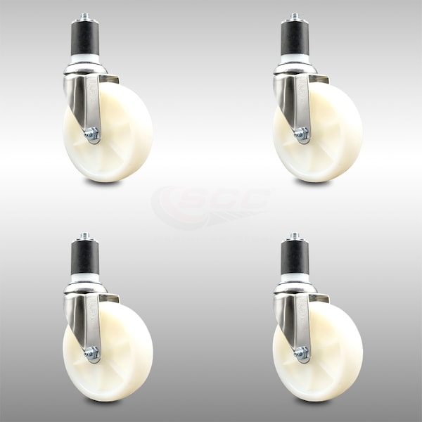 5 Inch 316SS Nylon Wheel Swivel 1-7/8 Inch Expanding Stem Caster Set SCC